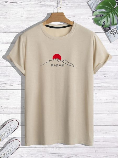 men sun and japanese letter graphic tee p6n0#, White;black
