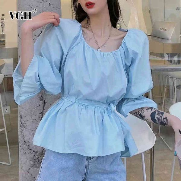 blue casual shirt for women o neck puff half sleeve drawstring slim minimalist blouses female fashion clothing 210507, White
blue casual shirt for women o neck puff half sleeve drawstring slim minimalist blouses female fashion clothing 210507, White