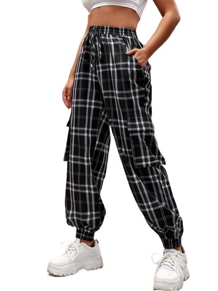 plaid flap pocket knot waist jogger 36nn#, Black;white
plaid flap pocket knot waist jogger 36nn#, Black;white