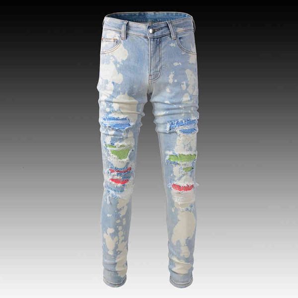 men's jeans european goods heavy industry wash graffiti print drill color patch slim fit high street fashion brand hole jeans r40o, Blue
men's jeans european goods heavy industry wash graffiti print drill color patch slim fit high street fashion brand hole jeans r40o, Blue