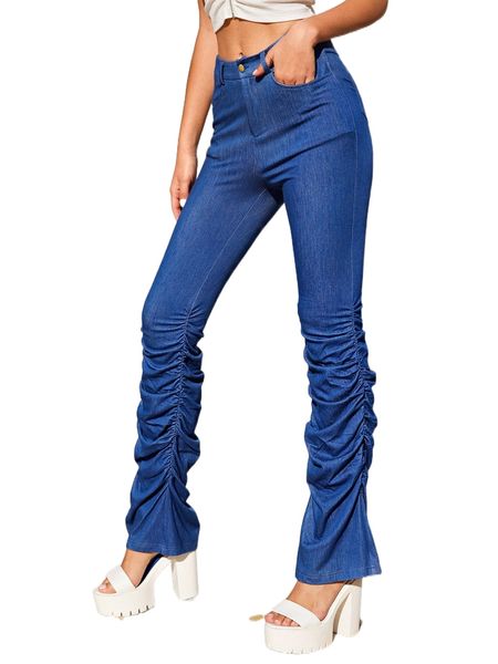 high waist stacked pants 44le#, Black;white