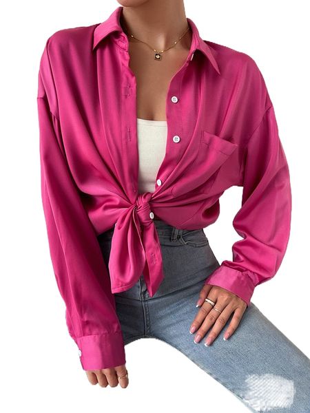 patched pocket drop shoulder shirt g8wa#, White