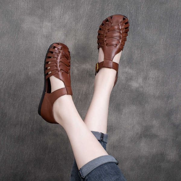 2022 summer new retro leather hand woven buckle strap velcro flat bottom soft bottom baotou women's roman sandals, Black
2022 summer new retro leather hand woven buckle strap velcro flat bottom soft bottom baotou women's roman sandals, Black