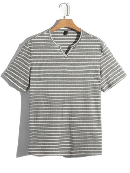 men striped notched neck tee k2wo#, White;black