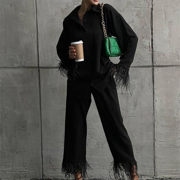 clacive causal white home suit women spring elegant loose shirt two piece pants set female fashion feather spliced trouser suits 220718
clacive causal white home suit women spring elegant loose shirt two piece pants set female fashion feather spliced trouser suits 220718