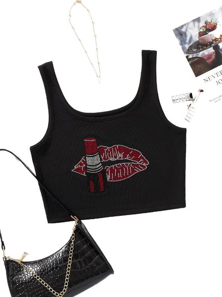 rhinestone lip pattern crop tank n7vi#, White
rhinestone lip pattern crop tank n7vi#, White