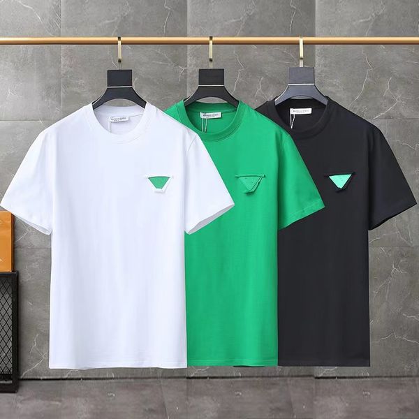 22ss t shirts summer new bv simple triangle label short sleeve t-shirt mens fashion versatile round collar bottom elastic merceri, White;black