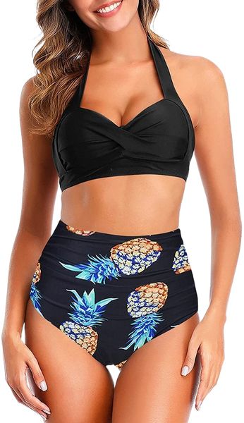 women's two piece swimsuit retro halter swimwear tummy control bathing suit ruched high waist bikini sets s4if#, White;black
women's two piece swimsuit retro halter swimwear tummy control bathing suit ruched high waist bikini sets s4if#, White;black