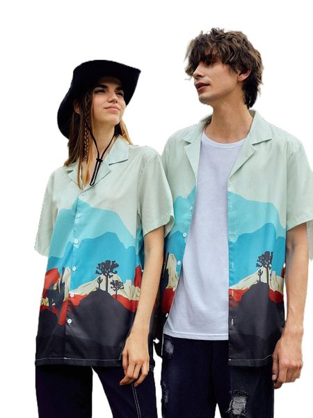 romwe 1pc landscape print shirt o2no#, White;black