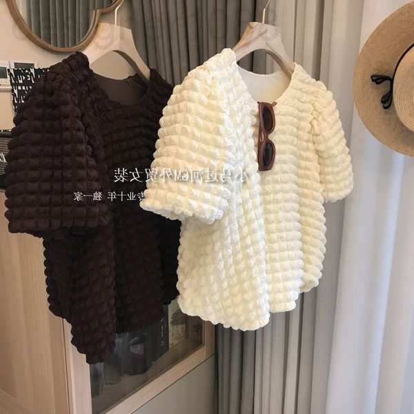 women's t-shirt designer design feeling full ~ bubble cloud waffle three-dimensional square sleeve round neck short t-shirt women', White
women's t-shirt designer design feeling full ~ bubble cloud waffle three-dimensional square sleeve round neck short t-shirt women', White