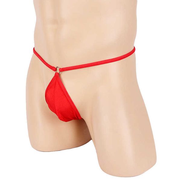 2022 adultshop yezimei' underwear thong men' metal ring thin belt u convex t-pants, Red;black