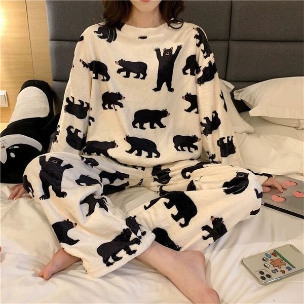 women's pajamas suit autumn winter flannel cartoon thicken warm long sleeve sleepwear trouser suits 220408, Black;red
women's pajamas suit autumn winter flannel cartoon thicken warm long sleeve sleepwear trouser suits 220408, Black;red