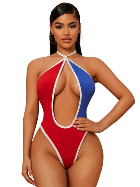 sxy colorblock cut out halter neck backless bodysuit a7ow#, White
sxy colorblock cut out halter neck backless bodysuit a7ow#, White