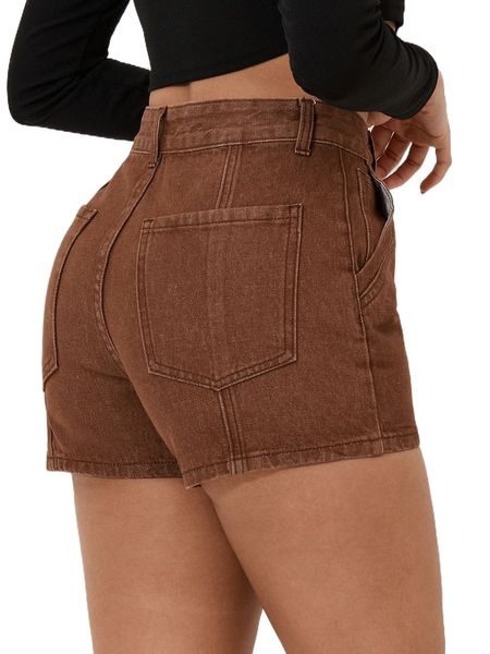 petite solid slant pocket zip fly denim shorts p2hy#, White;black