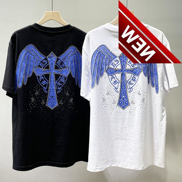 22 summer fashion brand ch croix angel wings printed rhinestone men's and women's round neck loose short, White;black
22 summer fashion brand ch croix angel wings printed rhinestone men's and women's round neck loose short, White;black