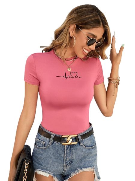 heart print short sleeve tee e8ea#, White 
heart print short sleeve tee e8ea#, White