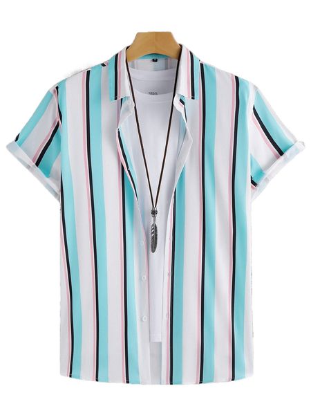 men random striped print shirt without tee 45wi#, White;black 
men random striped print shirt without tee 45wi#, White;black