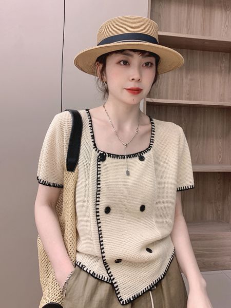 712 2022 milan runway autumn brand same style sweater short sleeve black apricot crew neck pullover women yima, White;black
712 2022 milan runway autumn brand same style sweater short sleeve black apricot crew neck pullover women yima, White;black