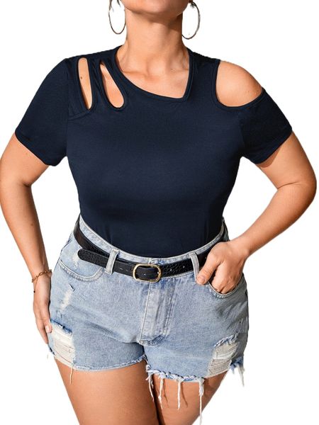 plus solid cut out tee k6b6#, Black