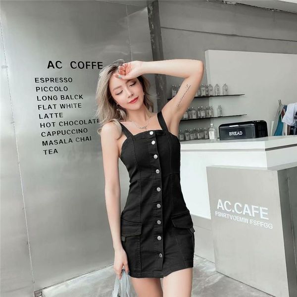 casual dresses summer style street solid color single-breasted tooling strap dress women, was thin bag hip big pocket women, Black;gray
casual dresses summer style street solid color single-breasted tooling strap dress women, was thin bag hip big pocket women, Black;gray