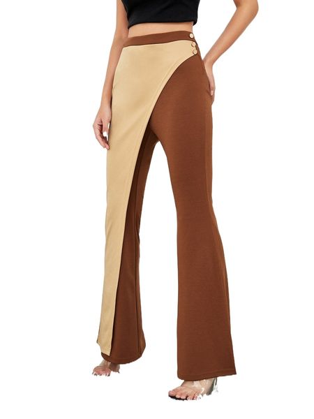 x going global two tone flare leg pants r14v#, Black;white