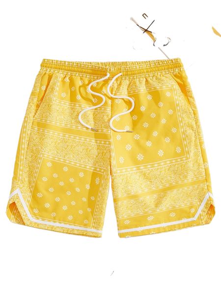 men paisley print drawstring waist shorts l4a7#, White;black 
men paisley print drawstring waist shorts l4a7#, White;black