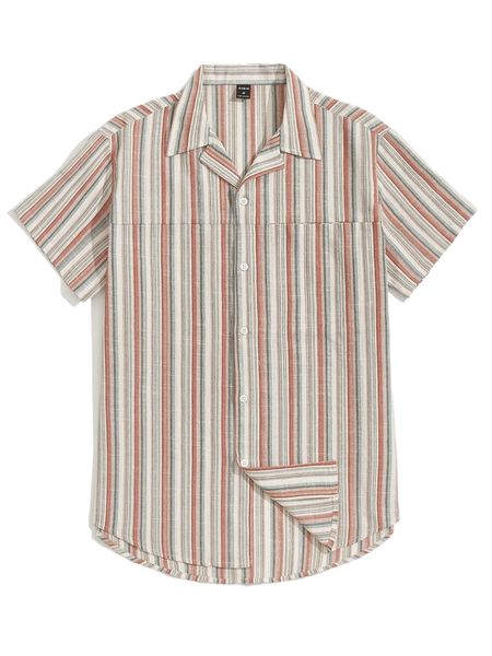men drop shoulder striped print shirt w99d#, White;black