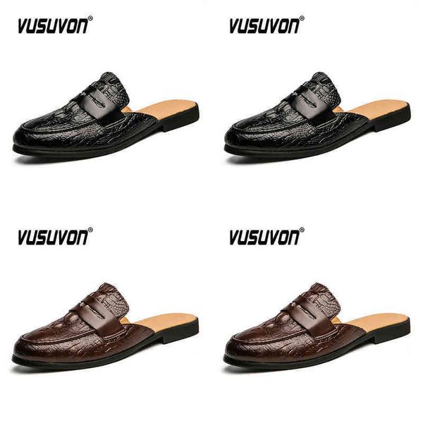 men slippers real leather half fashion breathable casual hold toe sandals outdoor beach shoes mules penny loafers 220216, Black
men slippers real leather half fashion breathable casual hold toe sandals outdoor beach shoes mules penny loafers 220216, Black