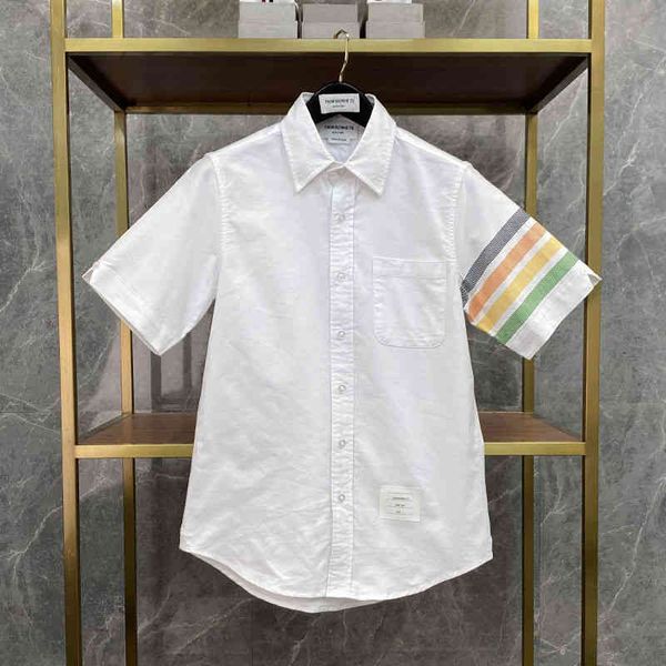 polos mens designer tb casual rainbow stripe short sleeve high pure youth fashionable popular comfortable polo, White;black
polos mens designer tb casual rainbow stripe short sleeve high pure youth fashionable popular comfortable polo, White;black