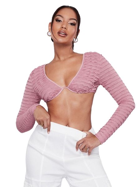 bae solid textured crop v87w#, White