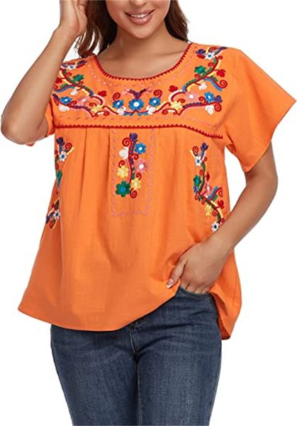 women's & tees embroidered mexican peasant shirt summer shirt short sleeves, White
women's & tees embroidered mexican peasant shirt summer shirt short sleeves, White