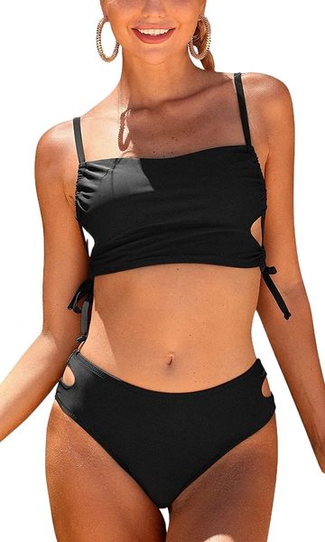 women side tie cutout bikini square neck bikini swimsuit two piece 62u6#, White;black
women side tie cutout bikini square neck bikini swimsuit two piece 62u6#, White;black
