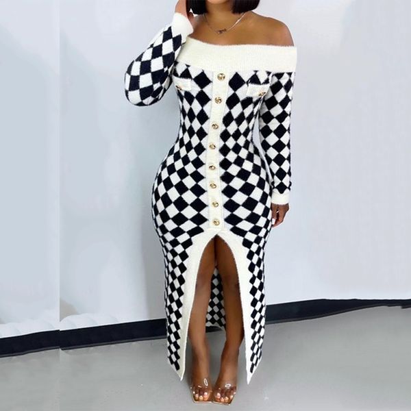 autumn winter new women long sleeve knit dress fashion slash neck maxi dress female elegant plaid knitted bottom clothes, Black;gray
autumn winter new women long sleeve knit dress fashion slash neck maxi dress female elegant plaid knitted bottom clothes, Black;gray