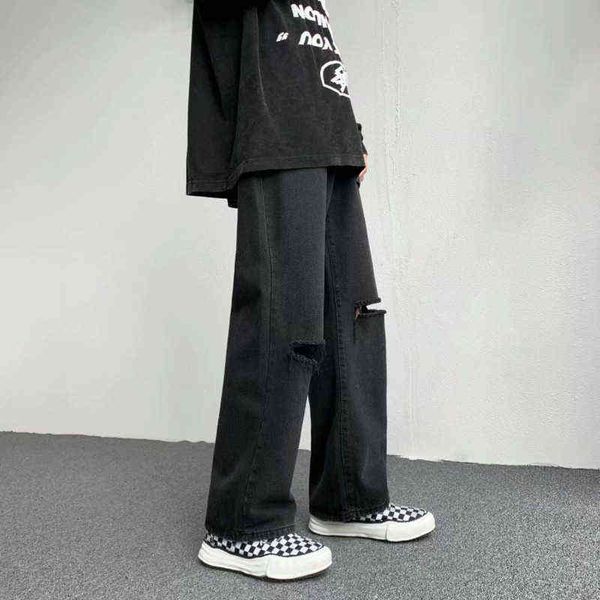 summer black ripped jeans men fashion casual wide leg jeans men streetwear loose hip hop straight hole denim pants mens trousers t220726, Blue
summer black ripped jeans men fashion casual wide leg jeans men streetwear loose hip hop straight hole denim pants mens trousers t220726, Blue