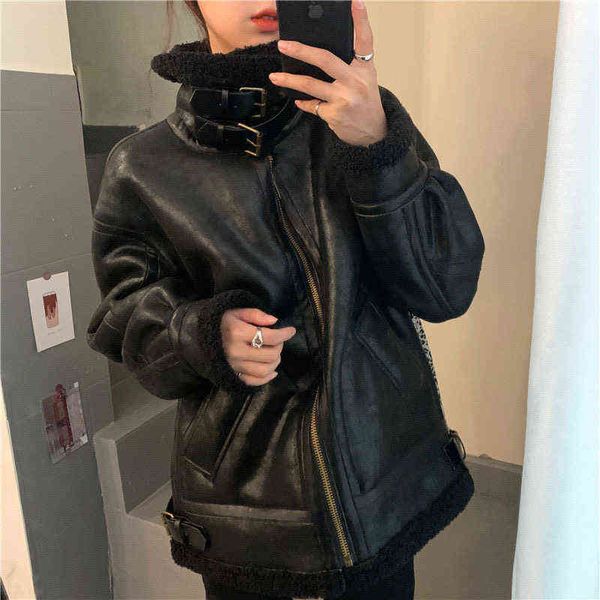 2022 winter lamb fur coat deerskin brown jacket women winter fur integrated motorcycle suit women's loose street retro jacket l220728, Black
2022 winter lamb fur coat deerskin brown jacket women winter fur integrated motorcycle suit women's loose street retro jacket l220728, Black