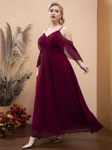 plus cold shoulder prom dress h6d1#, Black
