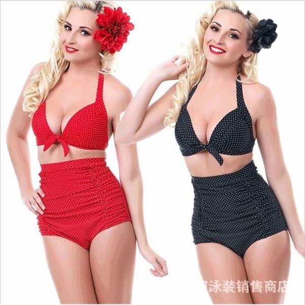 swimwear european and american large size swimsuit split bikini high waist slim belly retro wave point pattern fat 210319, White;black
swimwear european and american large size swimsuit split bikini high waist slim belly retro wave point pattern fat 210319, White;black