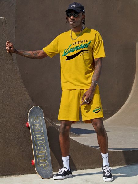 men letter graphic tee & drawstring waist shorts f0n8#, Gray
men letter graphic tee & drawstring waist shorts f0n8#, Gray