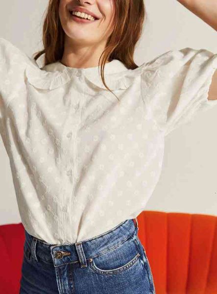 women's polos spring and summer french sweet style lapel single breasted flower embroidery bubble sleeve shirt women, White
women's polos spring and summer french sweet style lapel single breasted flower embroidery bubble sleeve shirt women, White