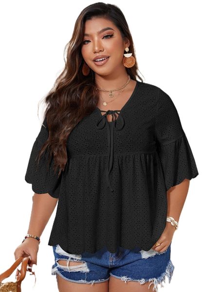 plus eyelet embroidery tie front tee 00uw#, Black
plus eyelet embroidery tie front tee 00uw#, Black