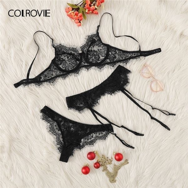 colrovie black eyelash lace garter transparent lingerie set wireless underwear bra set thongs and vstrings women intimates y200115, Red;black
colrovie black eyelash lace garter transparent lingerie set wireless underwear bra set thongs and vstrings women intimates y200115, Red;black