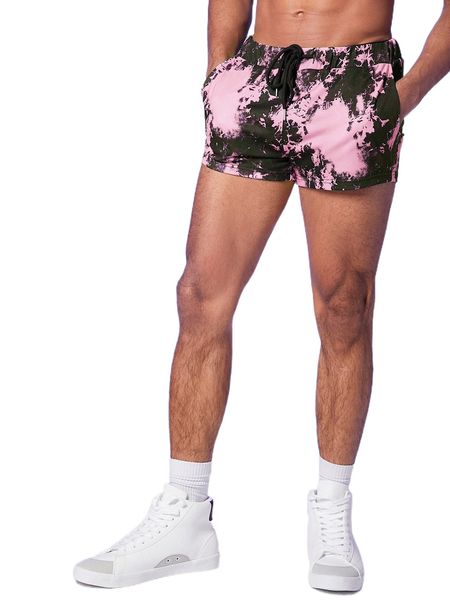 men tie dye drawstring waist shorts m8r1#, White;black