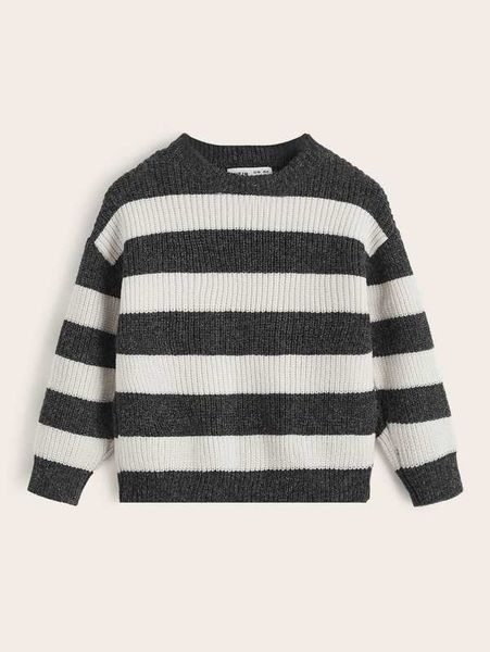 toddler boys drop shoulder two tone sweater she02, Blue