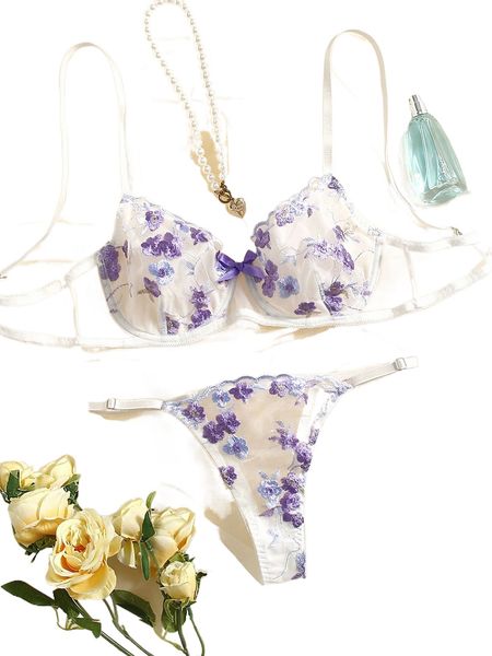 embroidery sheer mesh underwire lingerie set 18rk#, Black;red 
embroidery sheer mesh underwire lingerie set 18rk#, Black;red