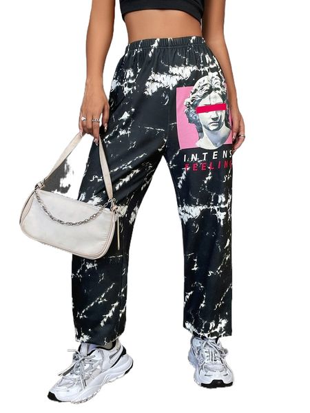 figure & marble print sweatpants a2tb#, Black;white 
figure & marble print sweatpants a2tb#, Black;white