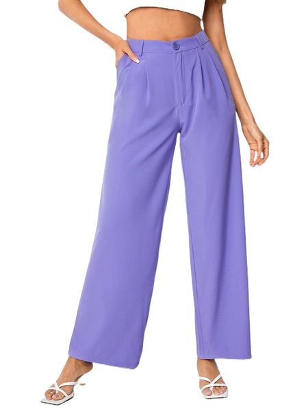 solid zip up straight leg pants b6xh#, Black;white