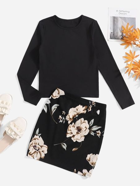 girls solid tee & floral print skirt she, White
girls solid tee & floral print skirt she, White