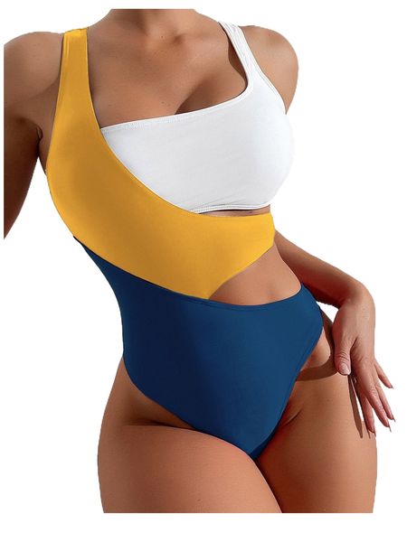 2pack color block cut-out one piece swimsuit y077#, White;black 
2pack color block cut-out one piece swimsuit y077#, White;black