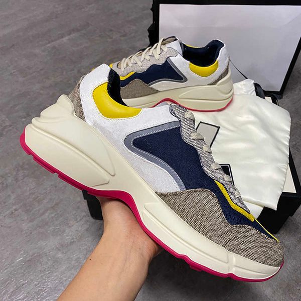 mens women's rhyton sneaker calfskin sneakers pink beige reflective fabric lace-up trainers platform shoes with box eu35-45 quality, Black
mens women's rhyton sneaker calfskin sneakers pink beige reflective fabric lace-up trainers platform shoes with box eu35-45 quality, Black