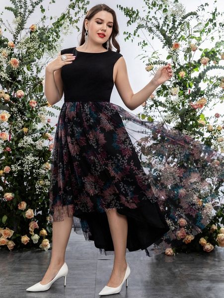 plus plant mesh high low hem dress s0cc#, Black
plus plant mesh high low hem dress s0cc#, Black